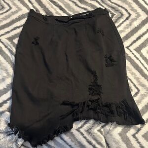 Fashion Nova Black Asymmetrical Distressed Fringe Skirt